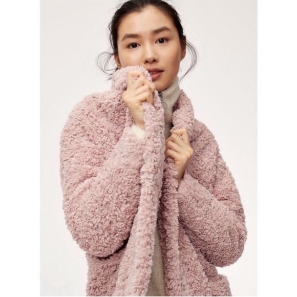 Aritzia WILFRED FREE Pink Teddy Coat Button Jacket Oversized Size Small - Picture 2 of 9
